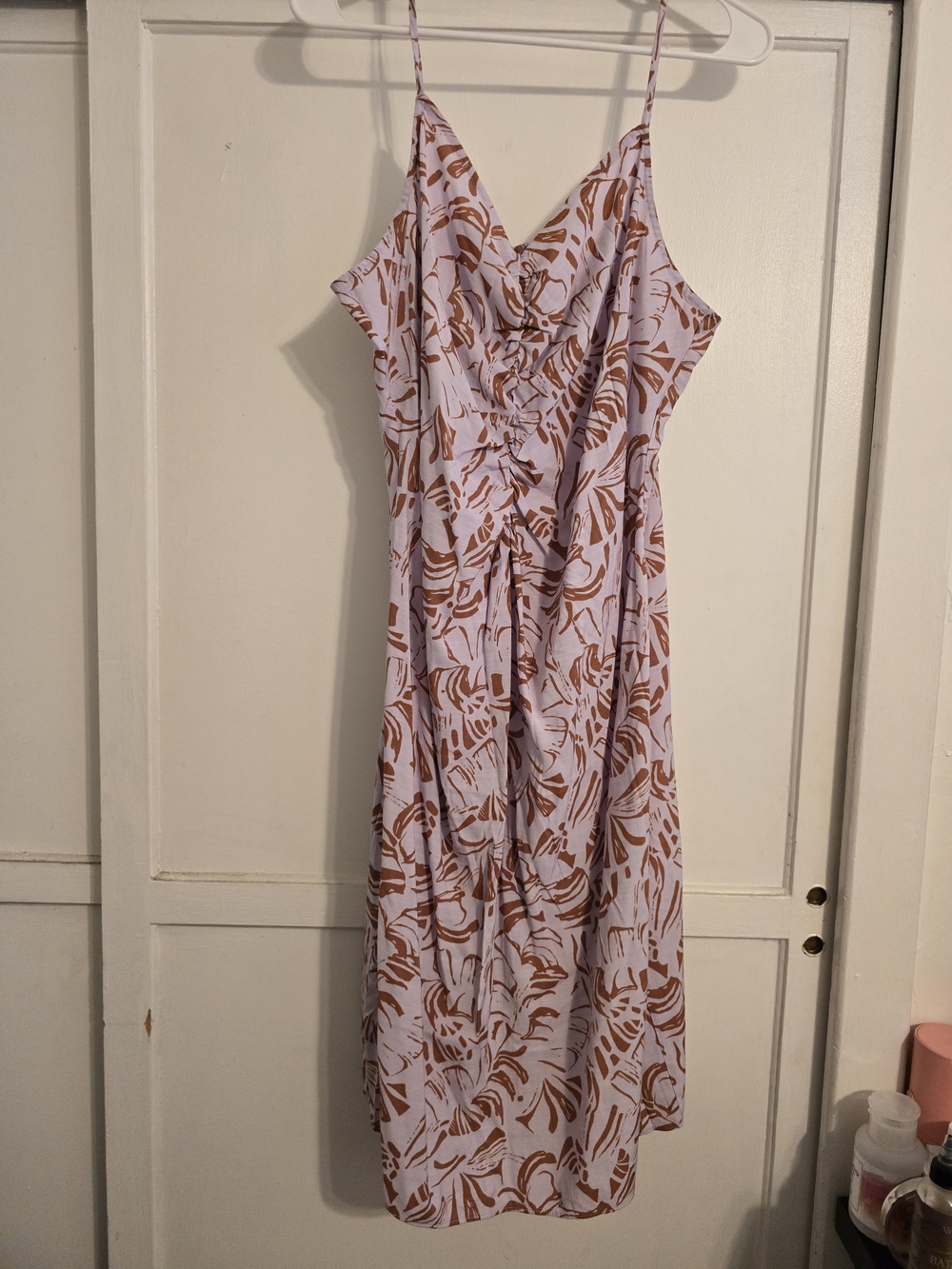 Nine West White Midi Dress with Brown Leaf Print